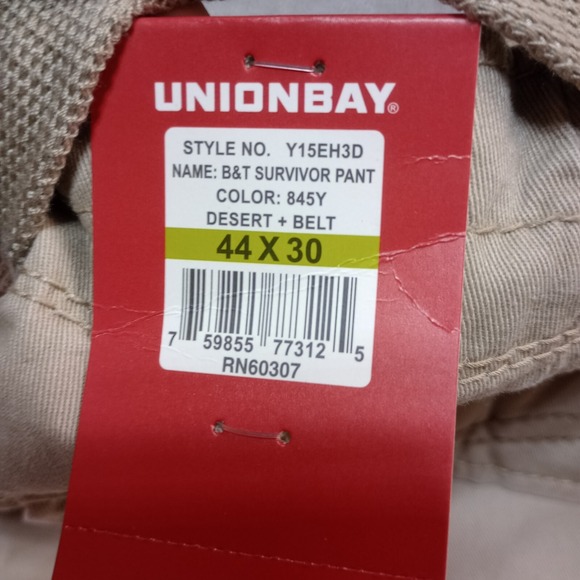 Union Bay Cargo‎ Pants B&T Survivor Straight Leg Belted 44 x 30 Beige NEW Cotton - Picture 10 of 16